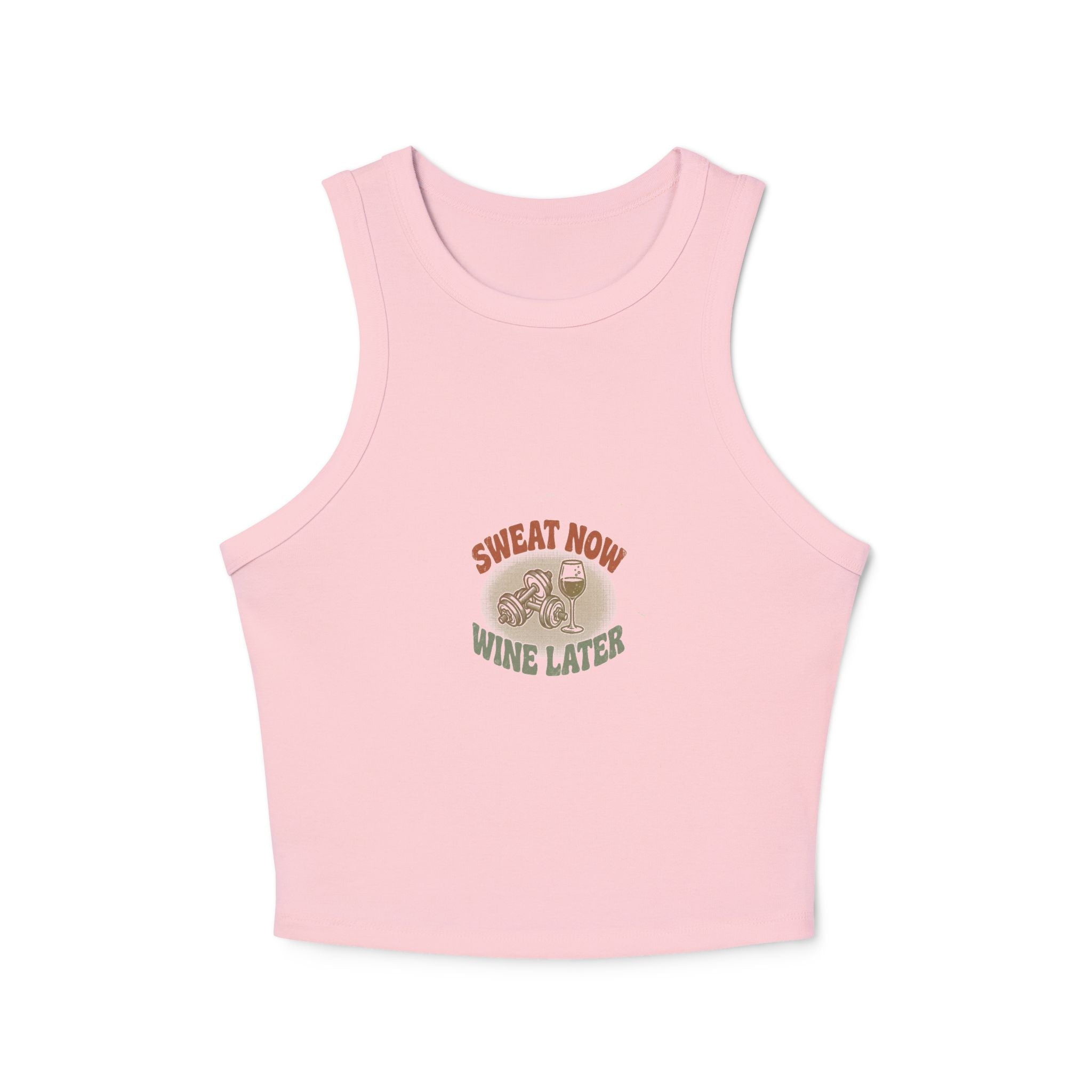 Sweat Now Wine Later Racerback Tank — Women's Micro-Rib Gym & Wine Tank
