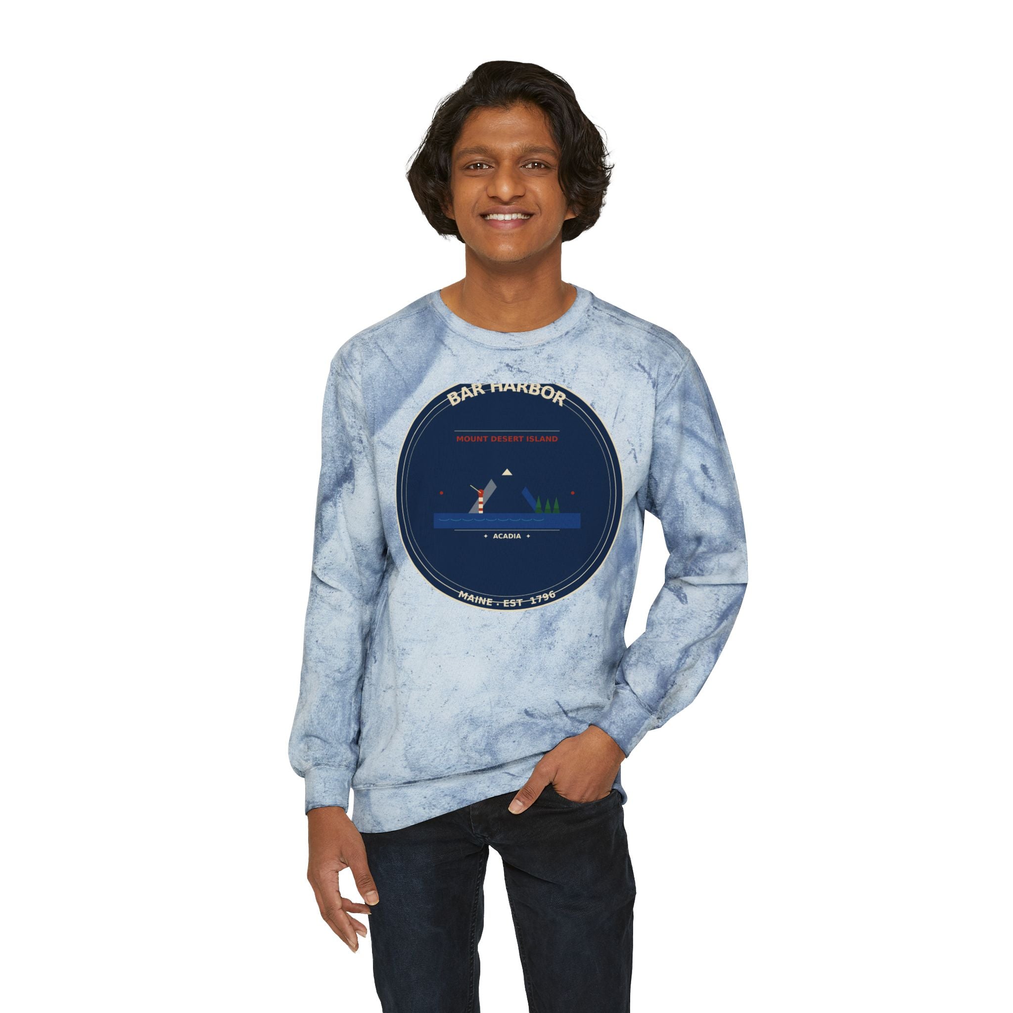 Bar Harbor Maine Crewneck Sweatshirt | Acadia Vintage Badge Sweatshirt