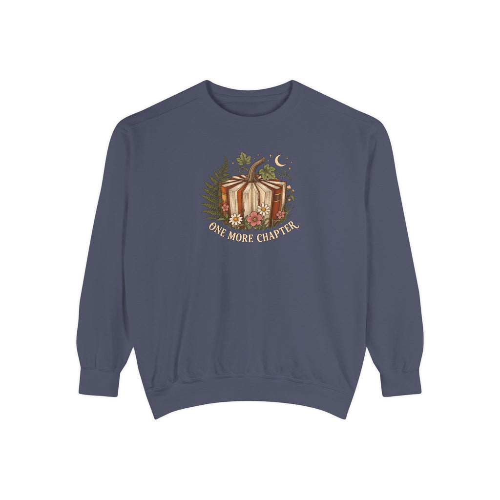 Book Lover Crewneck Sweatshirt | One More Chapter Autumn Reading Art | Comfort Colors Garment Dyed