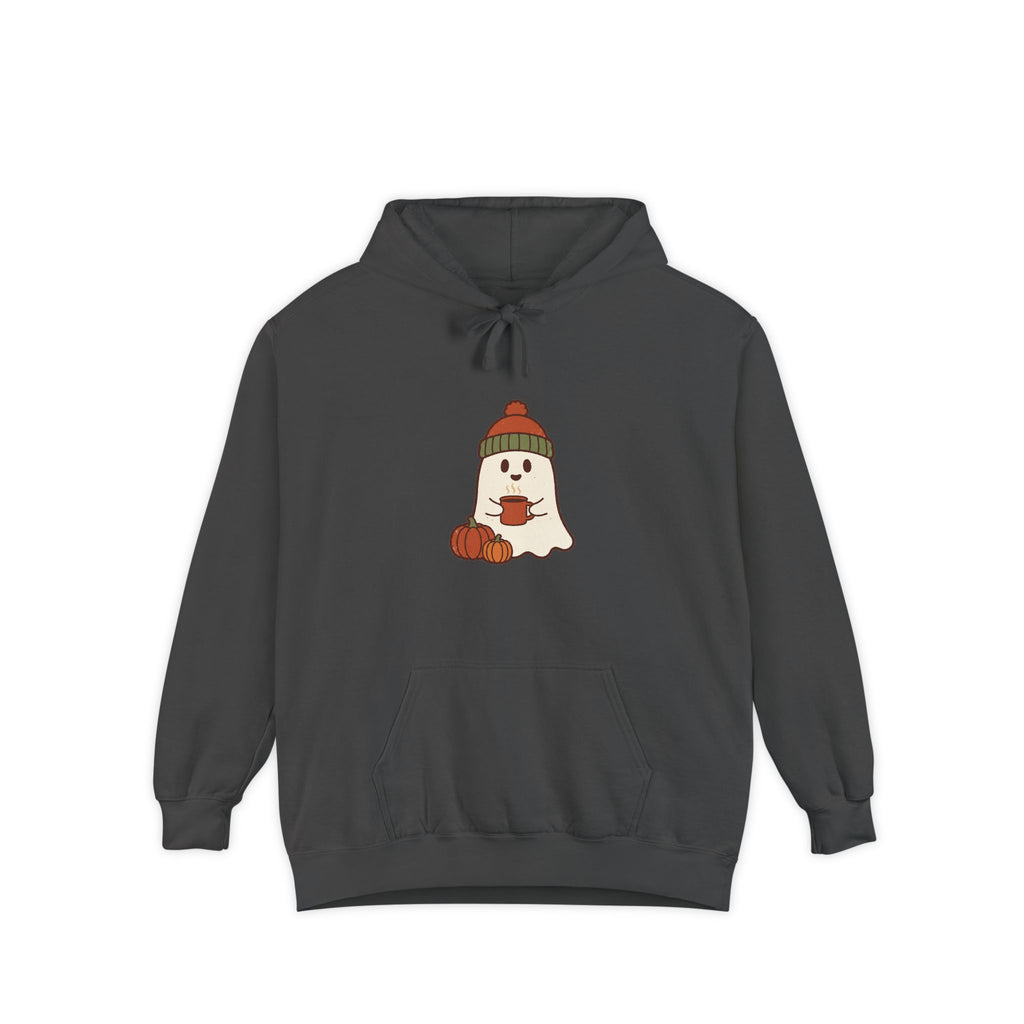 Retro Ghost Hoodie | Ghost in a Knitted Beanie Cocoa Art | Comfort Colors Garment Dyed