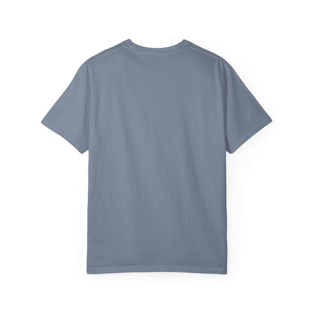 Barbells And Bar Tabs distressed collegiate design with a barbell and a cocktail glass on a garment dyed Comfort Colors tee