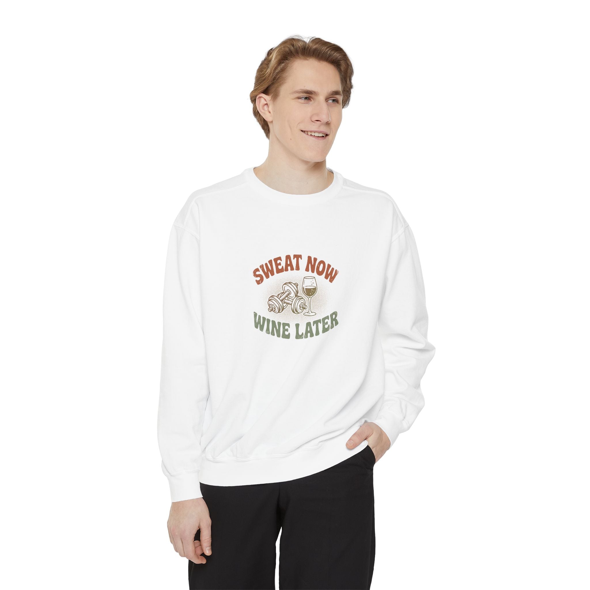 Funny Gym Sweatshirt | Sweat Now Wine Later | Comfort Colors Wine Lover Crewneck