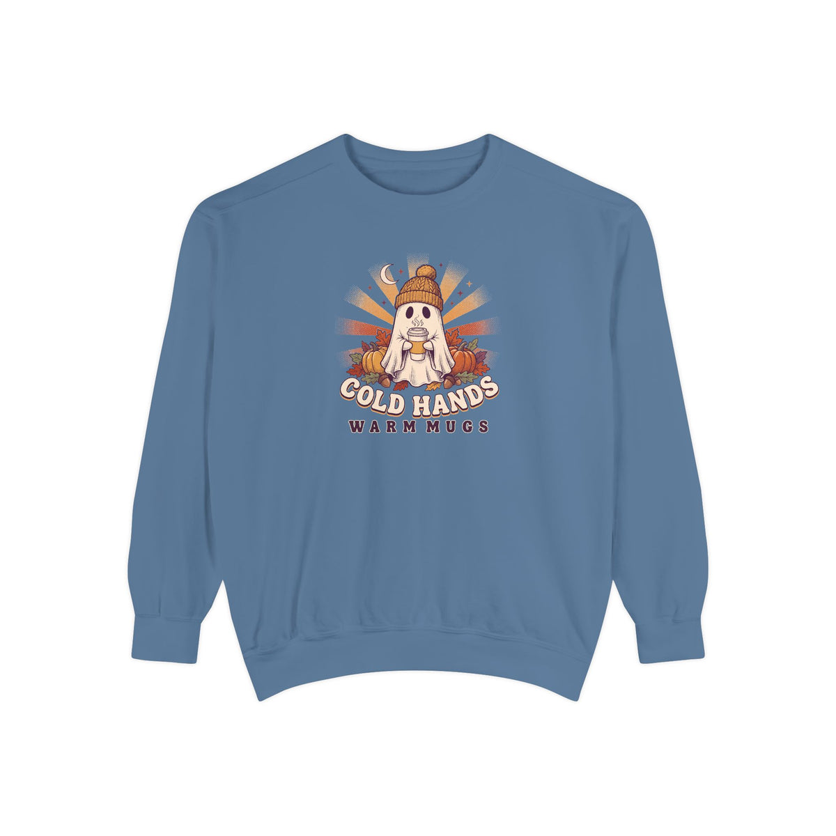 Cozy Ghost Crewneck Sweatshirt | Cold Hands Warm Mugs Fall Coffee Art | Comfort Colors Garment Dyed