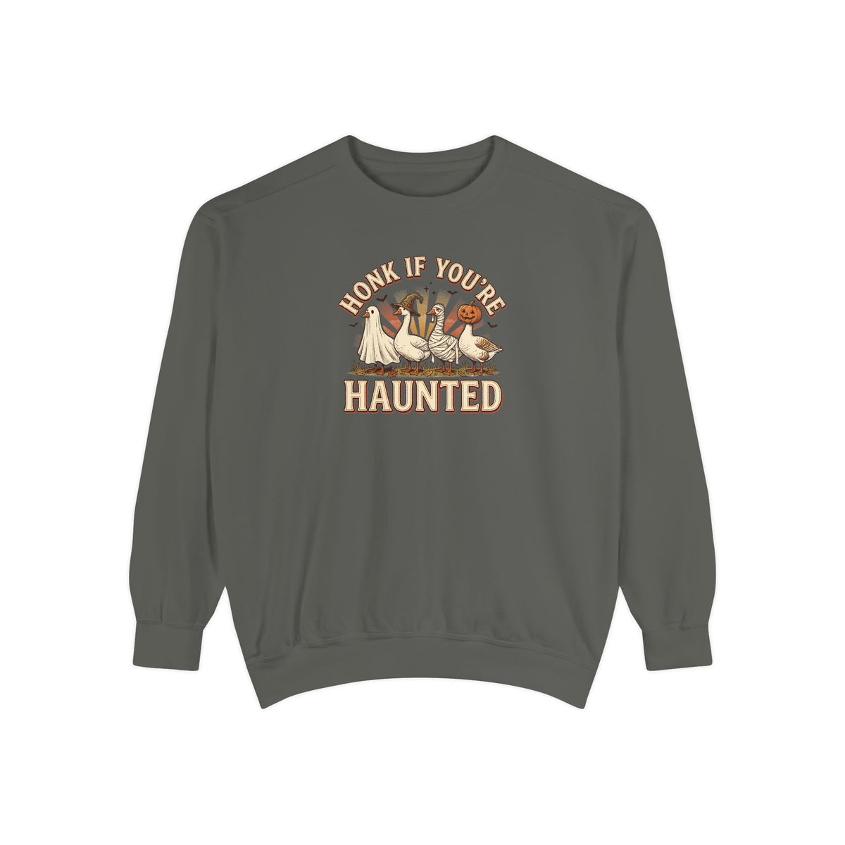 Funny Halloween Crewneck Sweatshirt | Honk If You're Haunted Goose Art | Comfort Colors Garment Dyed