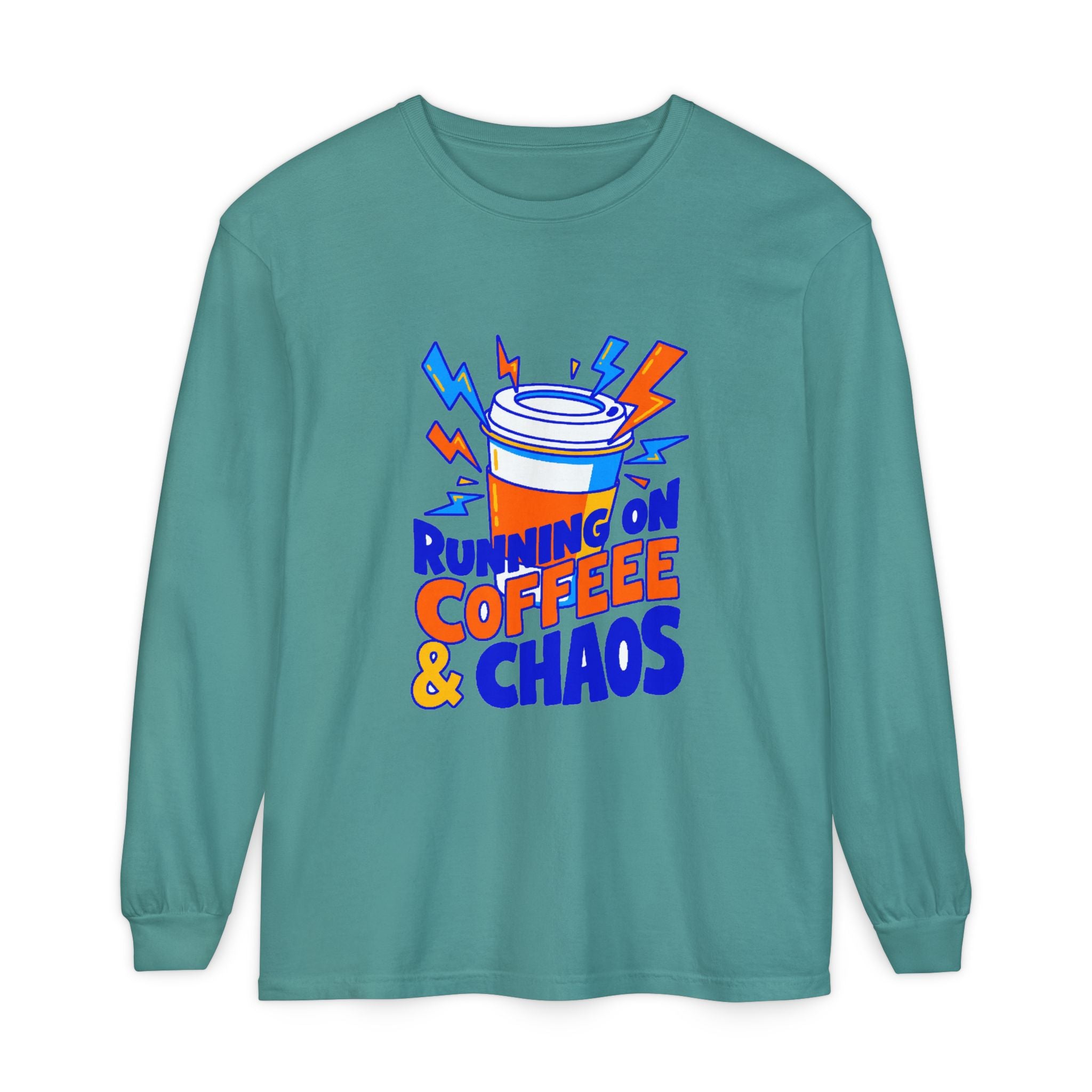 Funny Coffee Long Sleeve | Running on Coffee & Chaos