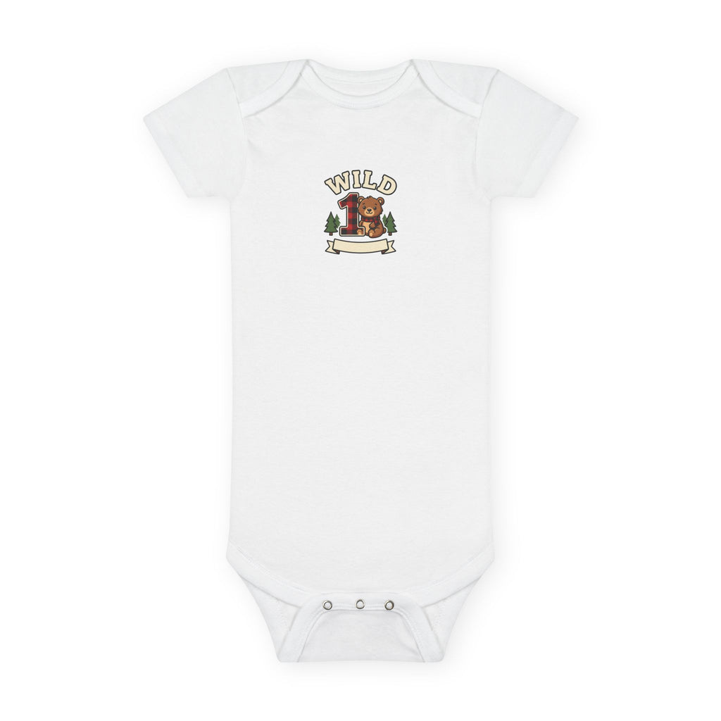Wild One 1st Birthday Baby Bodysuit Plaid Bear Outfit