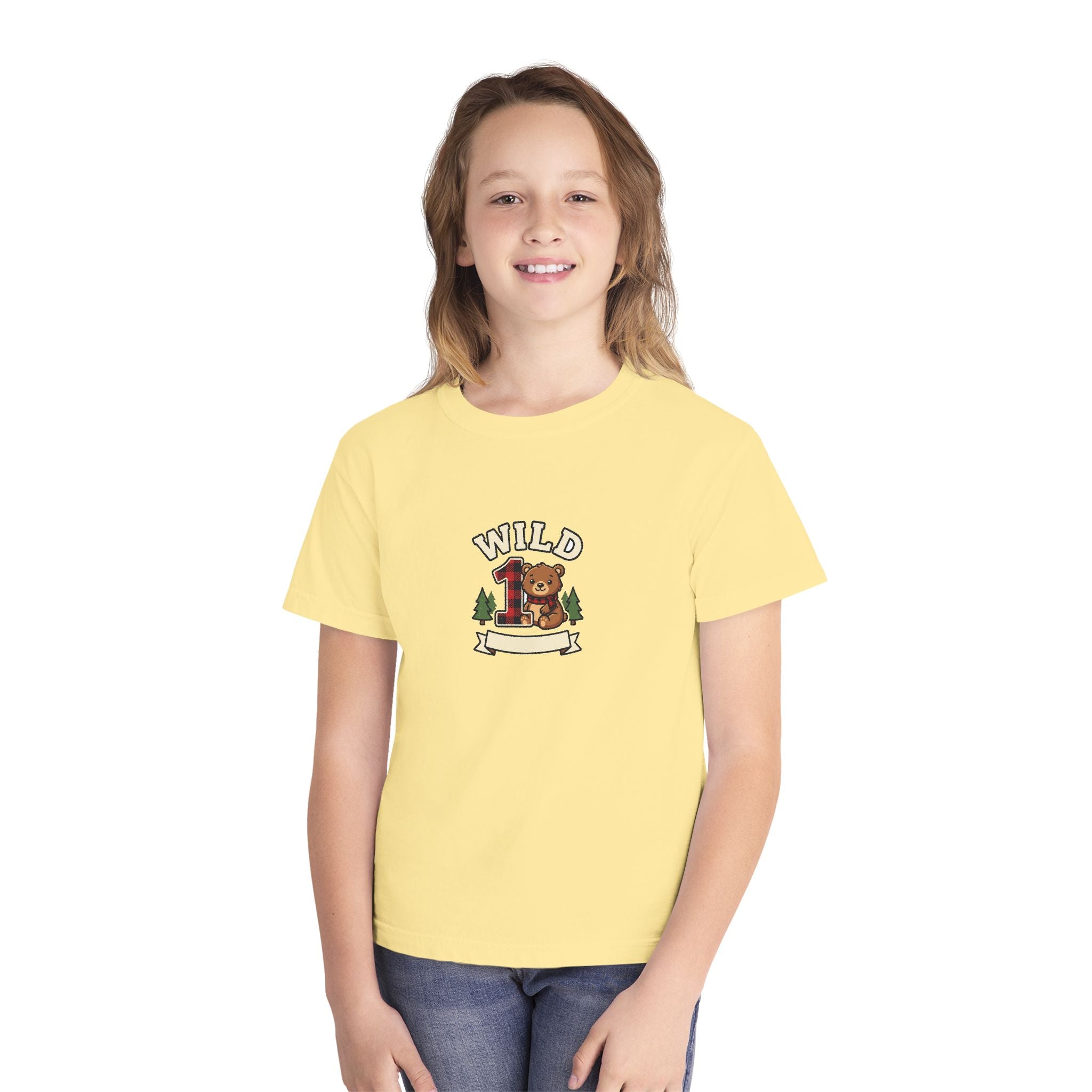 Wild One Birthday Youth Shirt Plaid Bear Comfort Colors