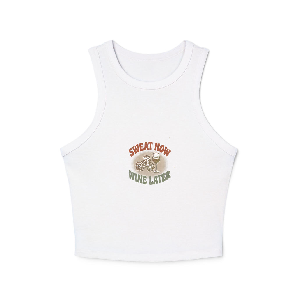 Sweat Now Wine Later Racerback Tank — Women's Micro-Rib Gym & Wine Tank