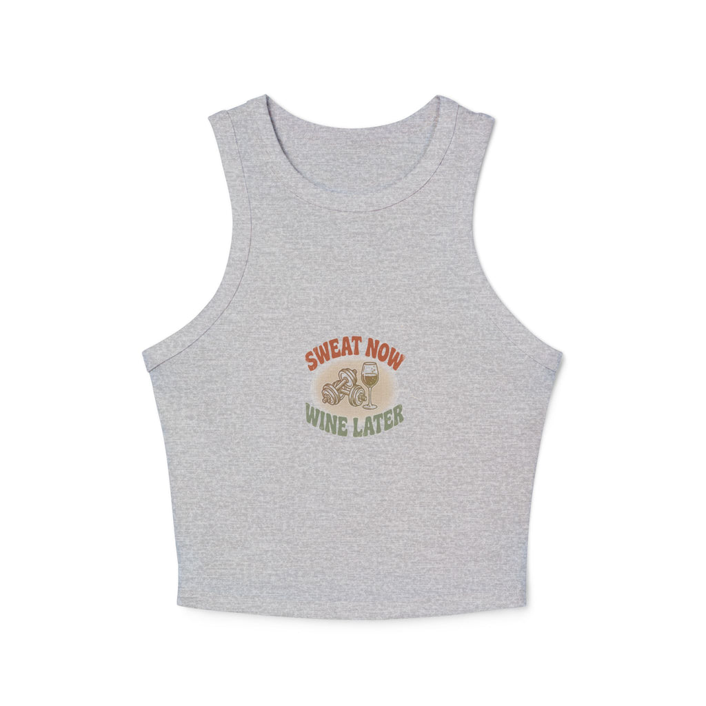 Sweat Now Wine Later Racerback Tank — Women's Micro-Rib Gym & Wine Tank
