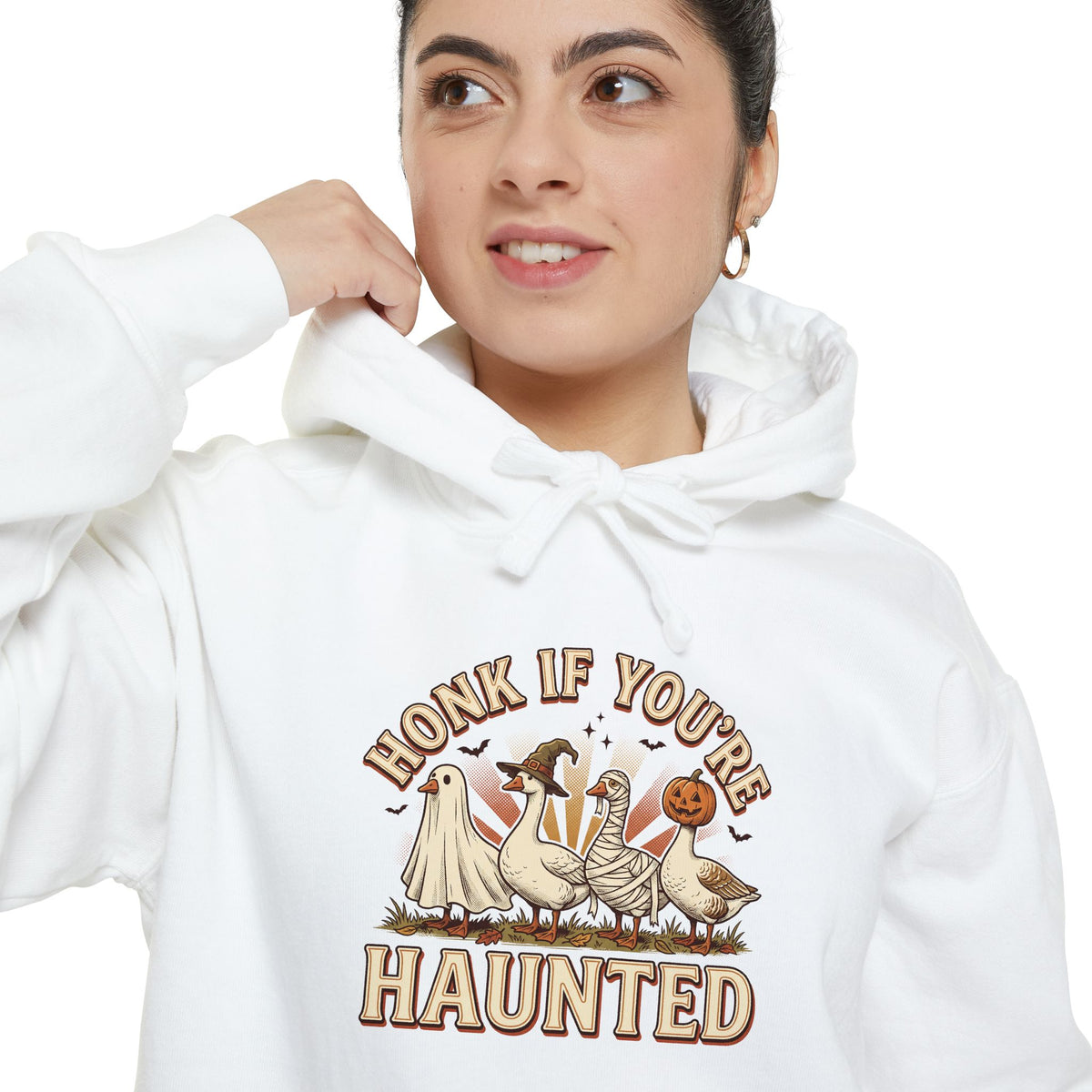 Funny Halloween Hoodie | Honk If You're Haunted Goose Art | Comfort Colors Garment Dyed