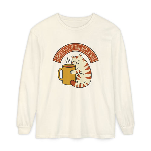 Cat Coffee Long Sleeve | Powered by Caffeine | cat mom long sleeve — Ivory