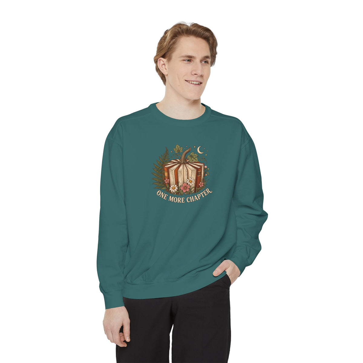 Book Lover Crewneck Sweatshirt | One More Chapter Autumn Reading Art | Comfort Colors Garment Dyed