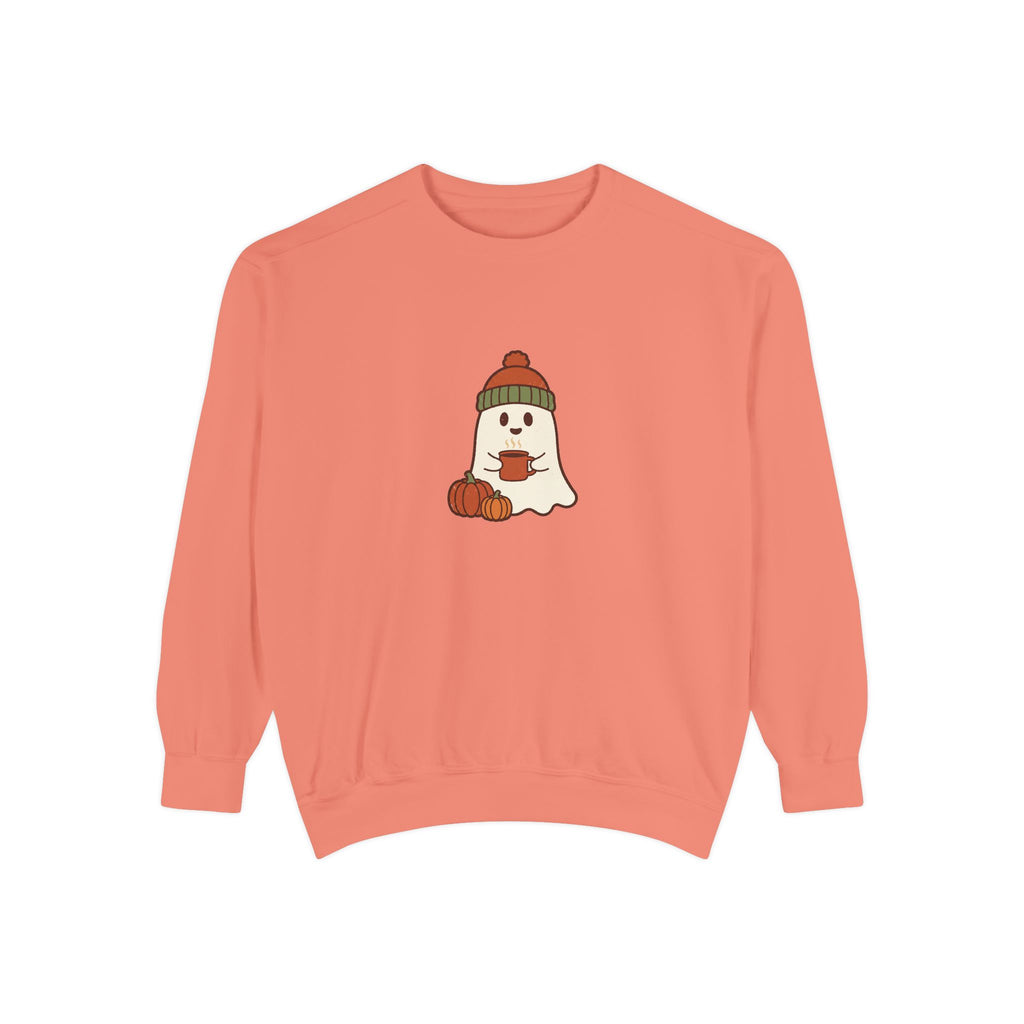 Retro Ghost Crewneck Sweatshirt | Ghost in a Knitted Beanie Cocoa Art | Comfort Colors Garment Dyed