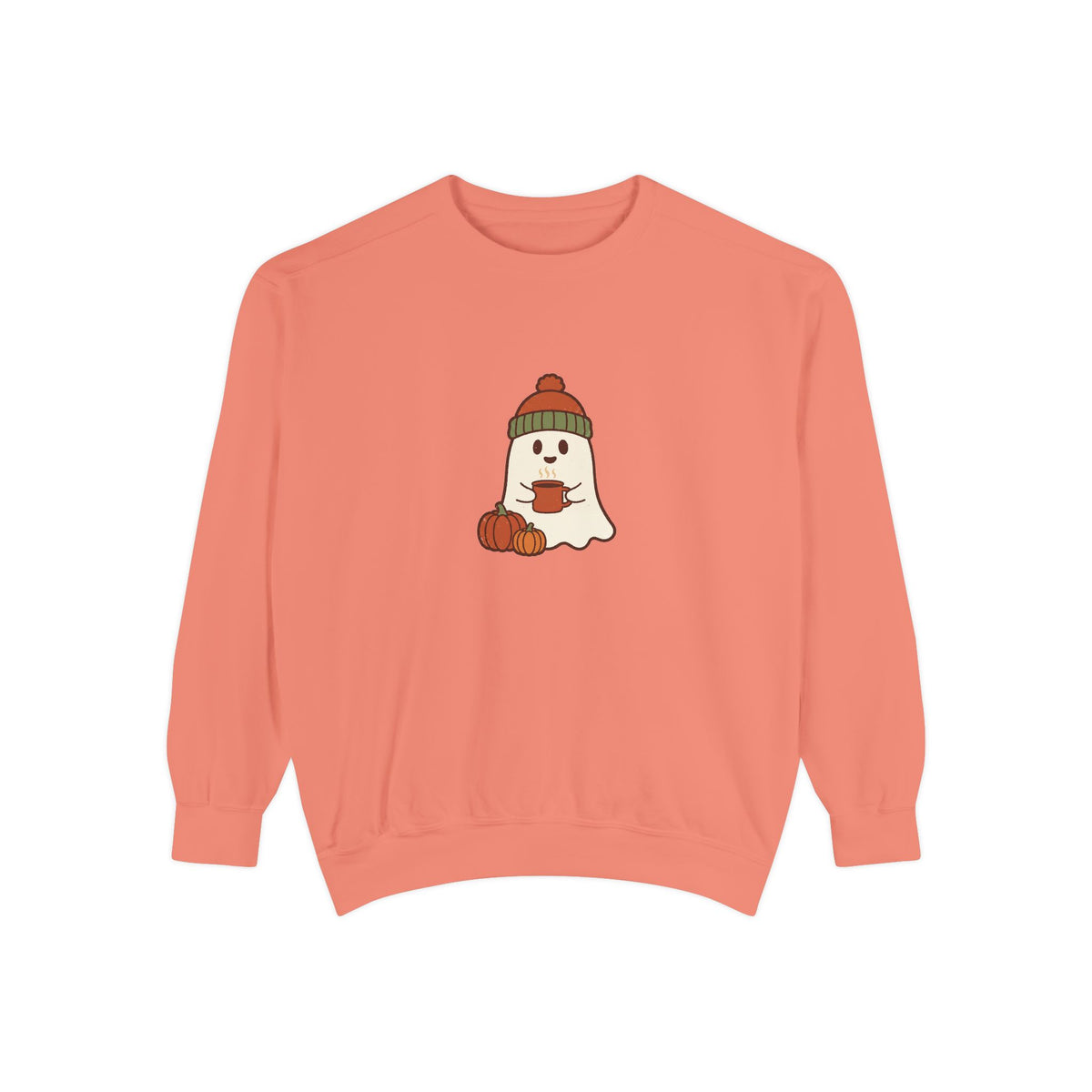 Retro Ghost Crewneck Sweatshirt | Ghost in a Knitted Beanie Cocoa Art | Comfort Colors Garment Dyed