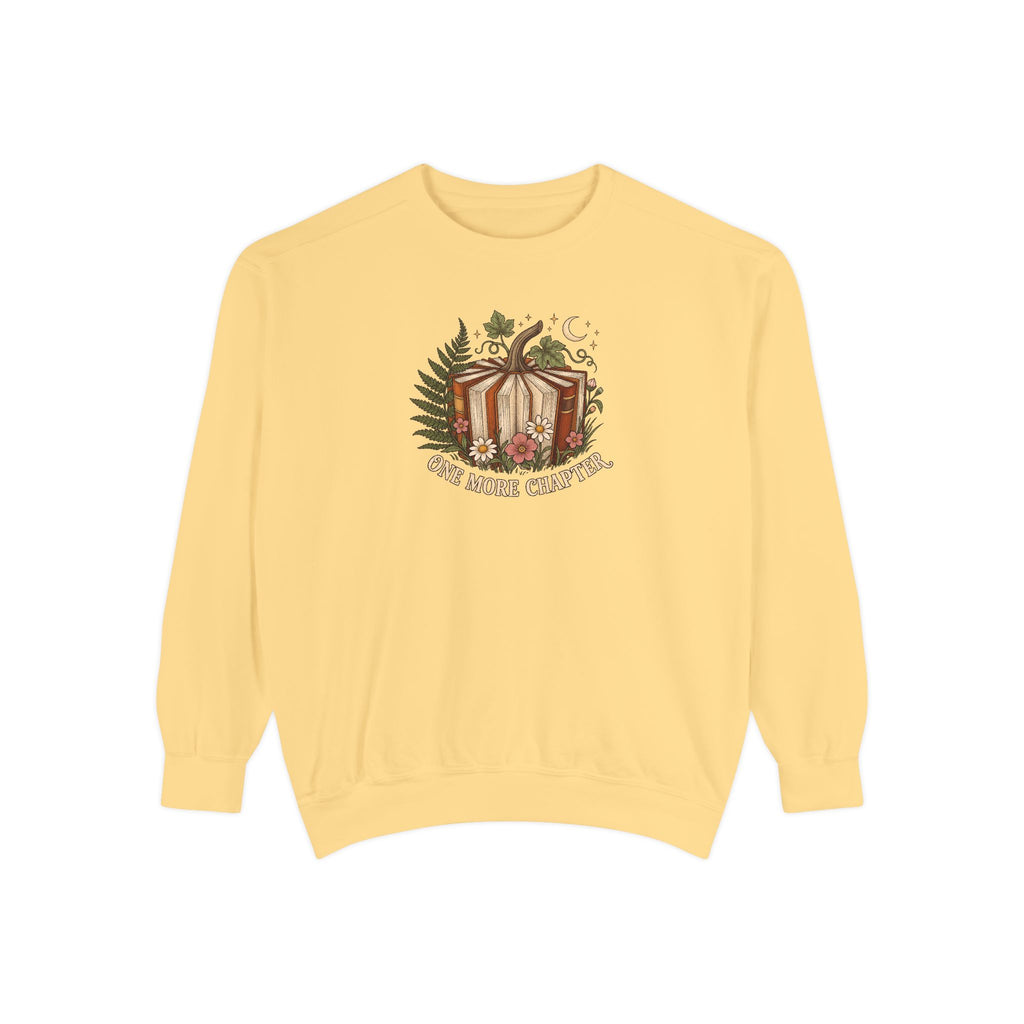 Book Lover Crewneck Sweatshirt | One More Chapter Autumn Reading Art | Comfort Colors Garment Dyed