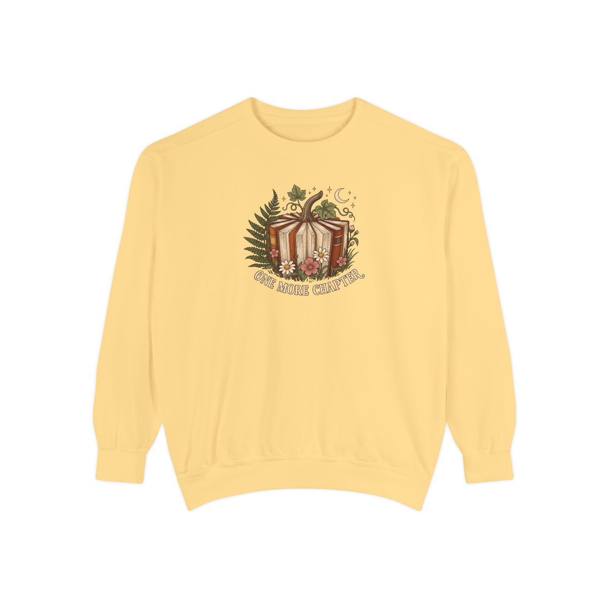 Book Lover Crewneck Sweatshirt | One More Chapter Autumn Reading Art | Comfort Colors Garment Dyed