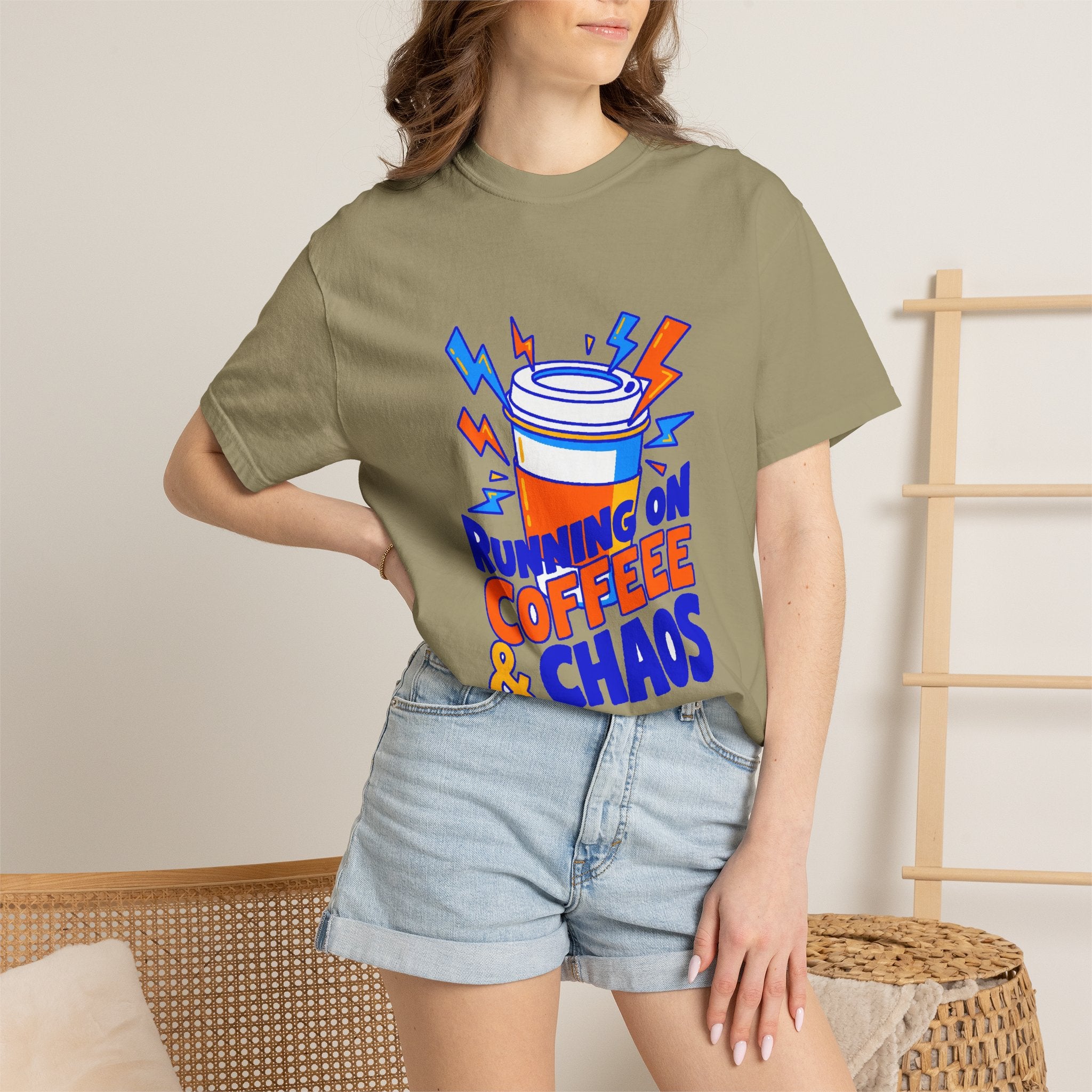 Funny Coffee Tee | Running on Coffee & Chaos