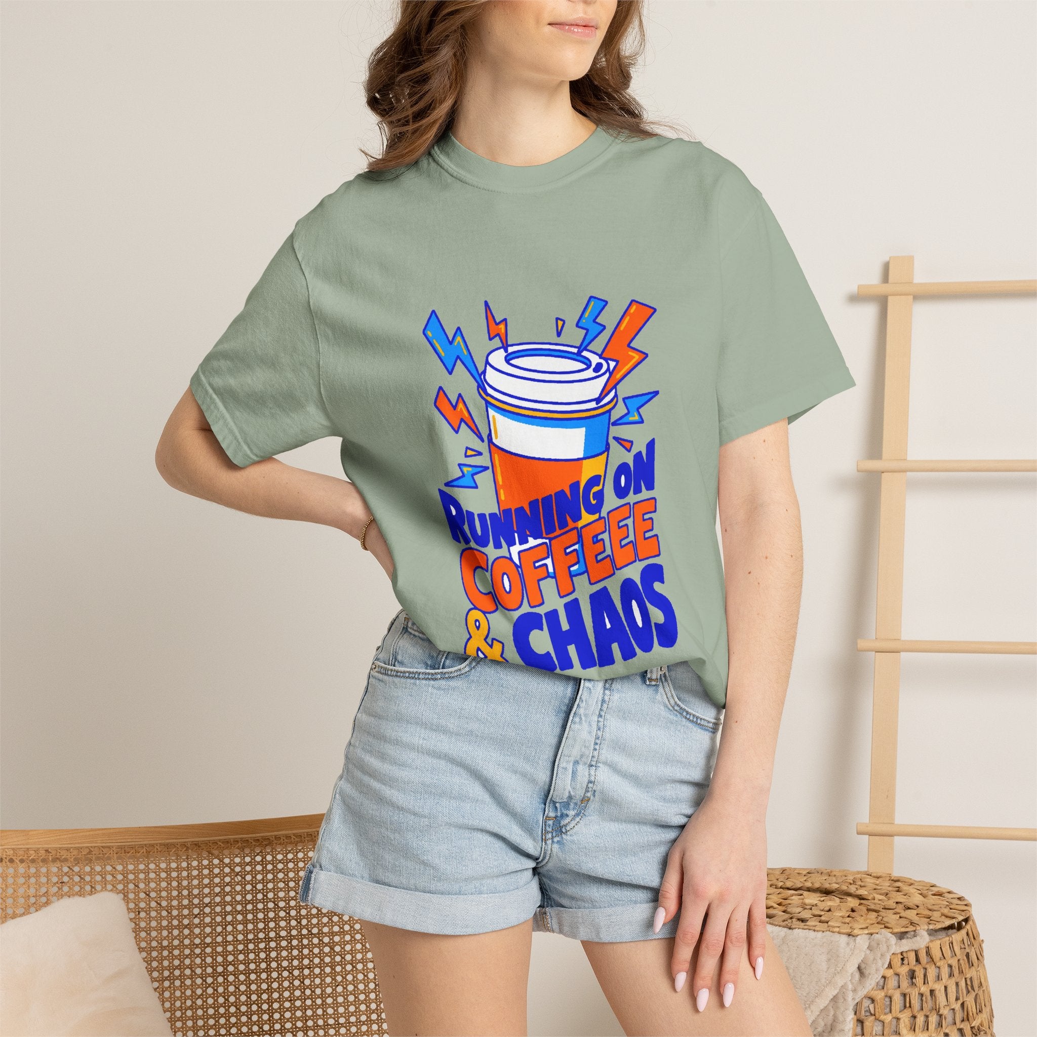 Funny Coffee Tee | Running on Coffee & Chaos