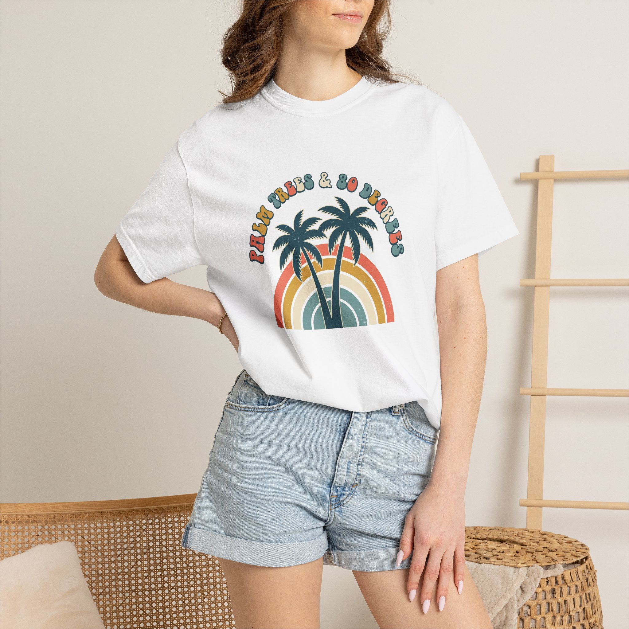Palm Trees & 80 Degrees Tee | Retro Rainbow Summer Shirt | Comfort Colors