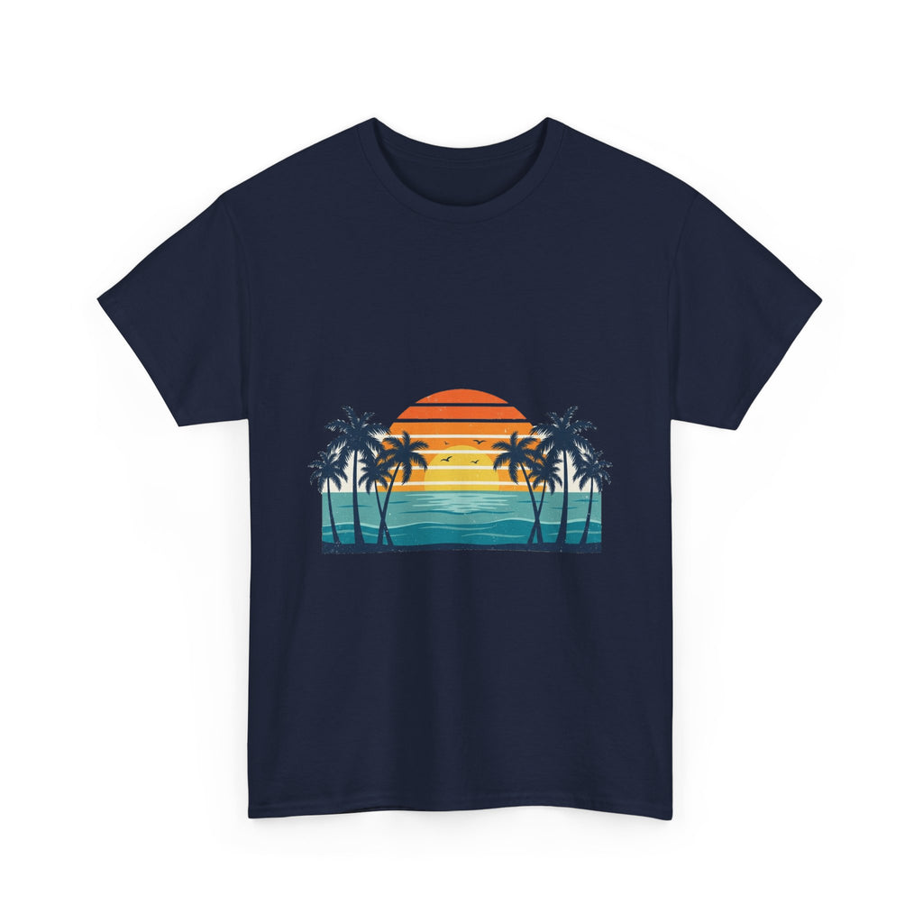 Retro Beach Sunset Tee | Vintage Palms & Ocean Summer Shirt