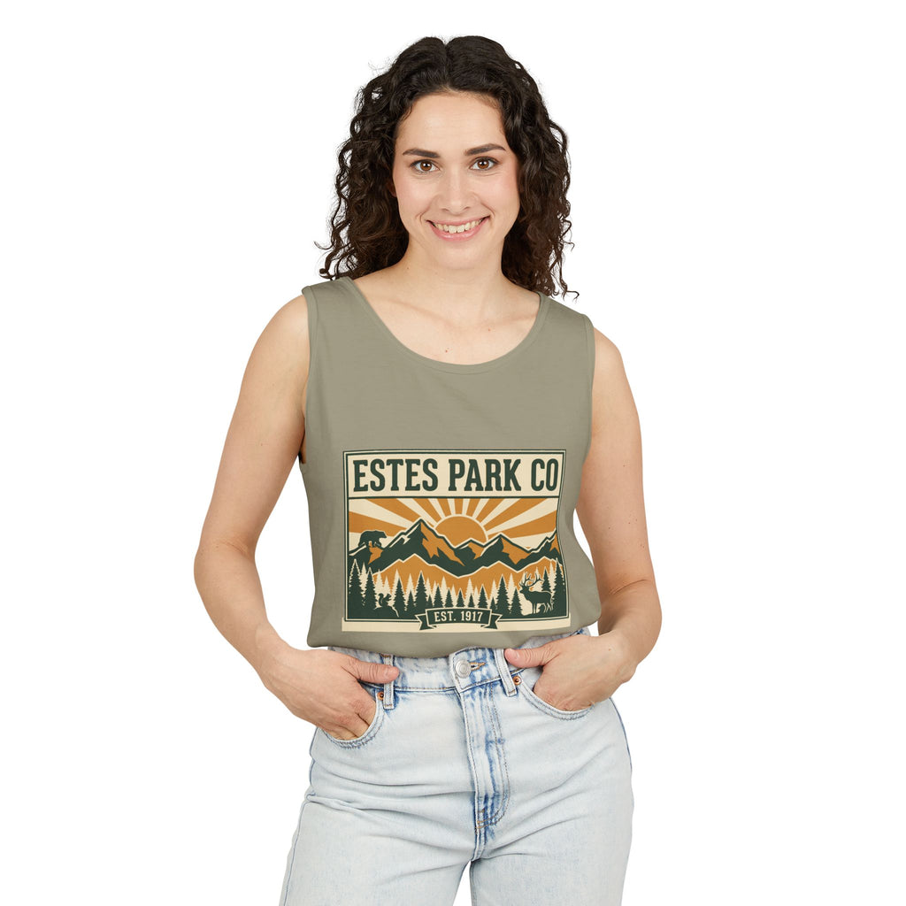 Estes Park CO Hidden Wildlife Tank Top | Forest Green EST. 1917 | Comfort Colors