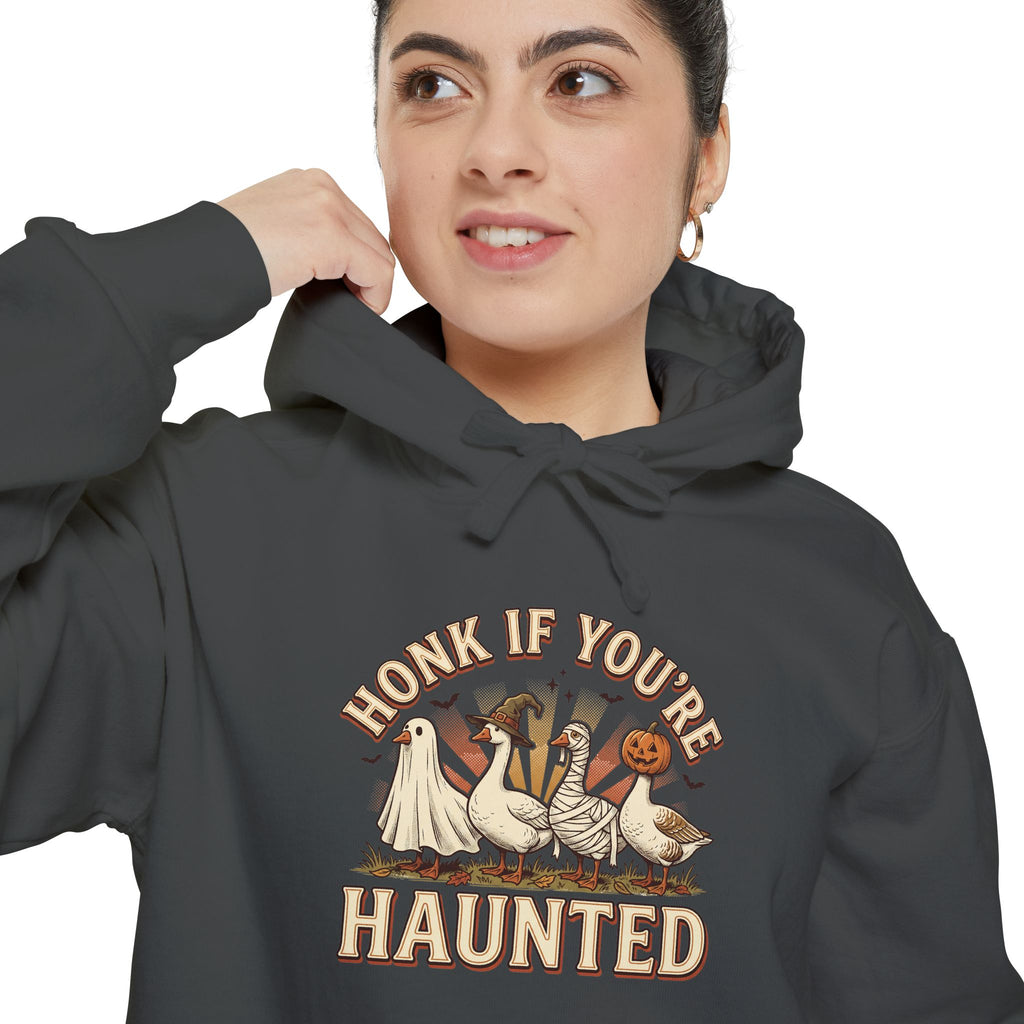 Funny Halloween Hoodie | Honk If You're Haunted Goose Art | Comfort Colors Garment Dyed