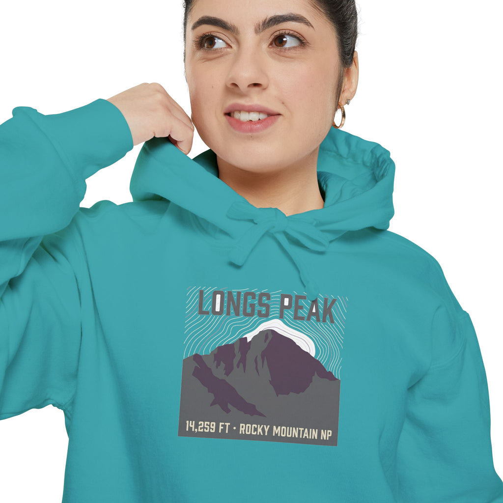 Longs Peak Colorado 14er hoodie, 14,259 ft Rocky Mountain National Park summit badge, alternate product view