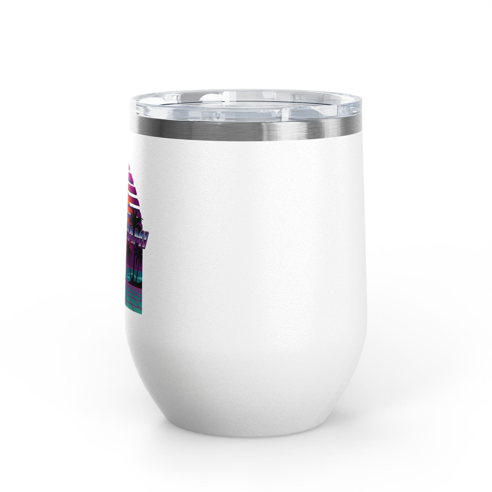 Retro Miami Sunset 12oz Tumbler — 80s Synthwave Insulated Travel Mug