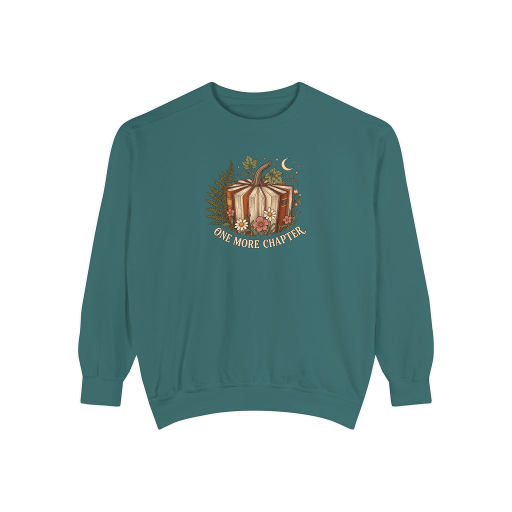 Book Lover Crewneck Sweatshirt | One More Chapter Autumn Reading Art | Comfort Colors Garment Dyed