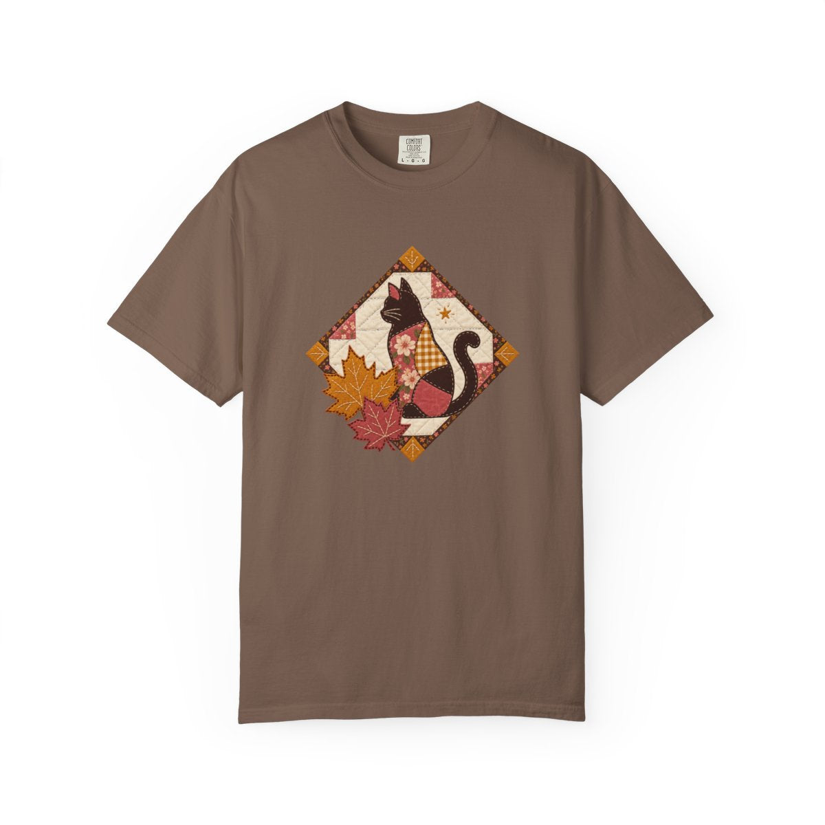 Black Cat design printed on a espresso tee, front view
