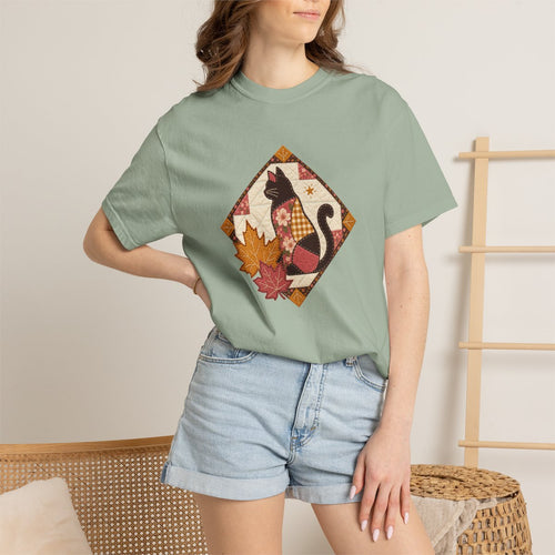Black Cat tee in bay, worn