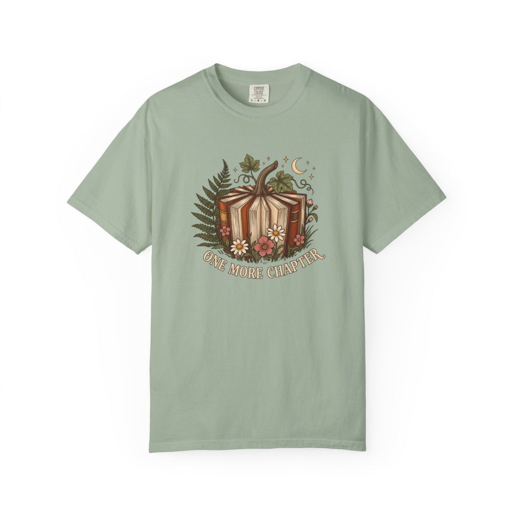One More Chapter design printed on a bay tee, front view