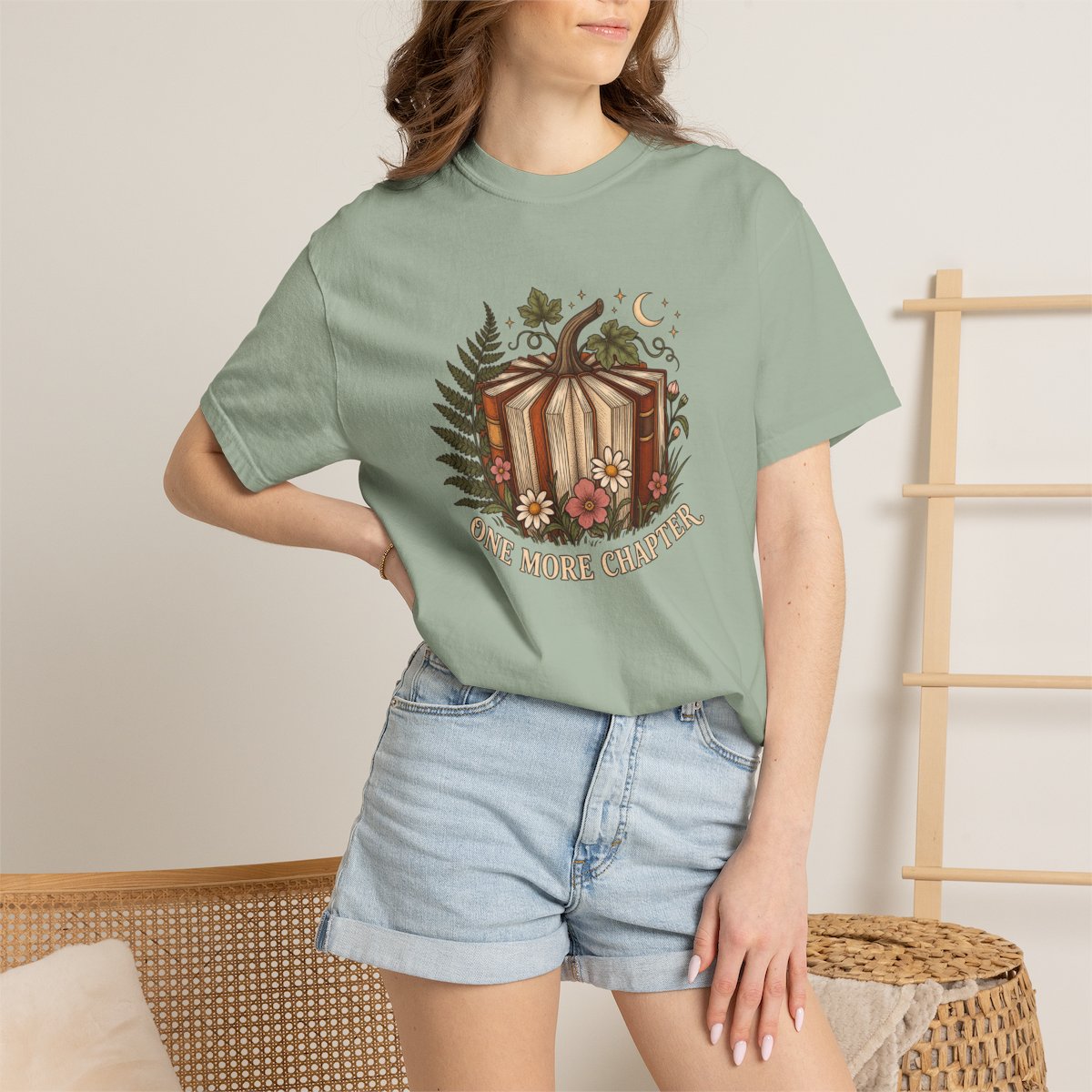 One More Chapter tee in bay, worn