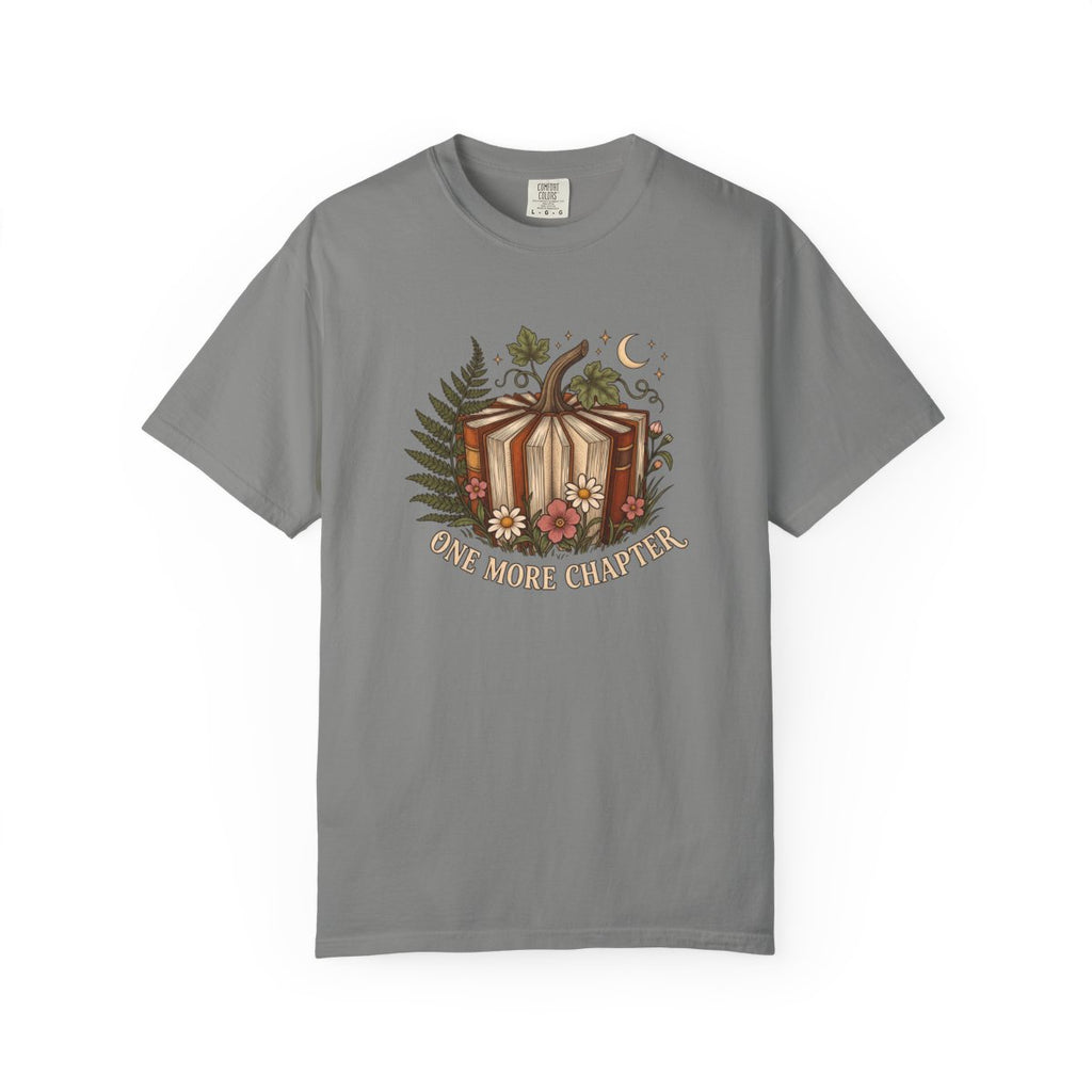 One More Chapter design printed on a granite tee, front view