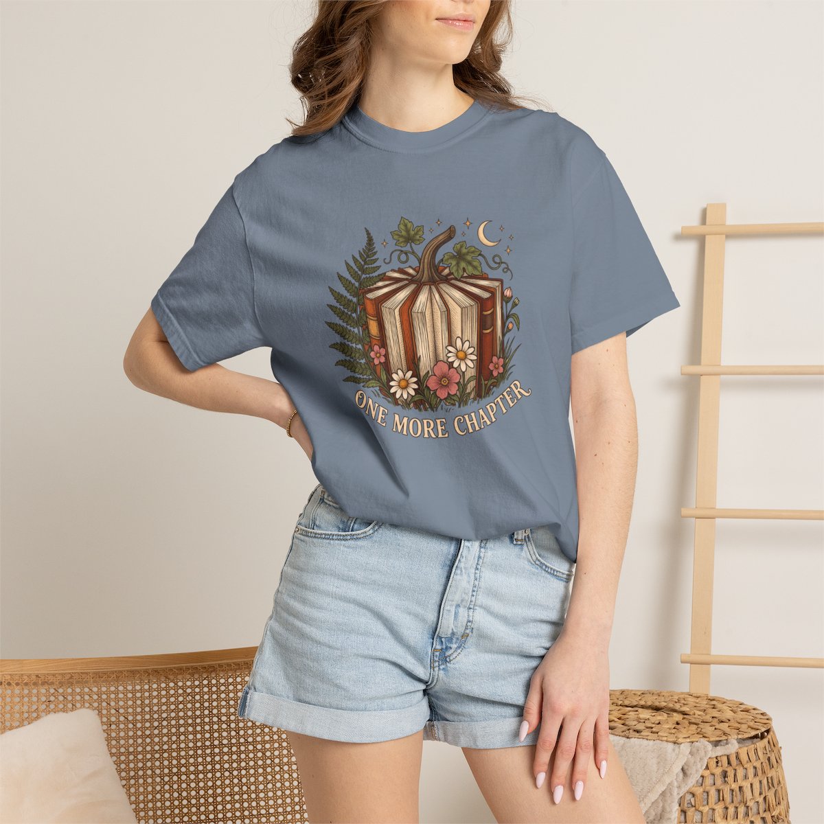 One More Chapter tee in blue jean, worn