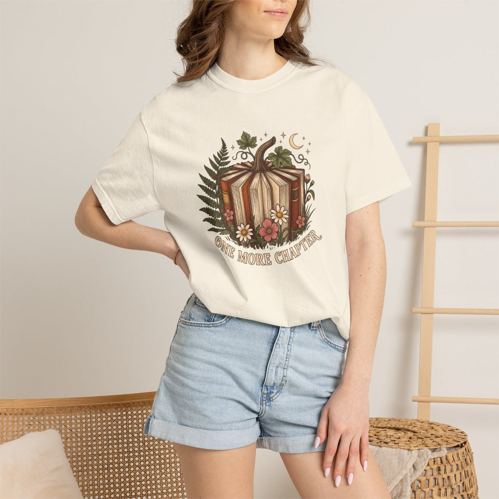 One More Chapter tee in ivory, worn