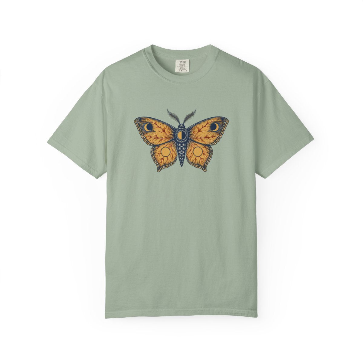 Celestial Moth design printed on a bay tee, front view