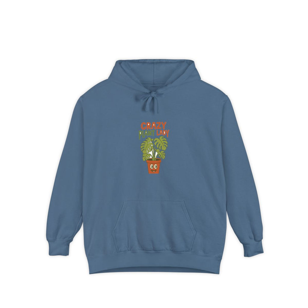 Crazy Plant Lady hoodie in Blue Jean, front view