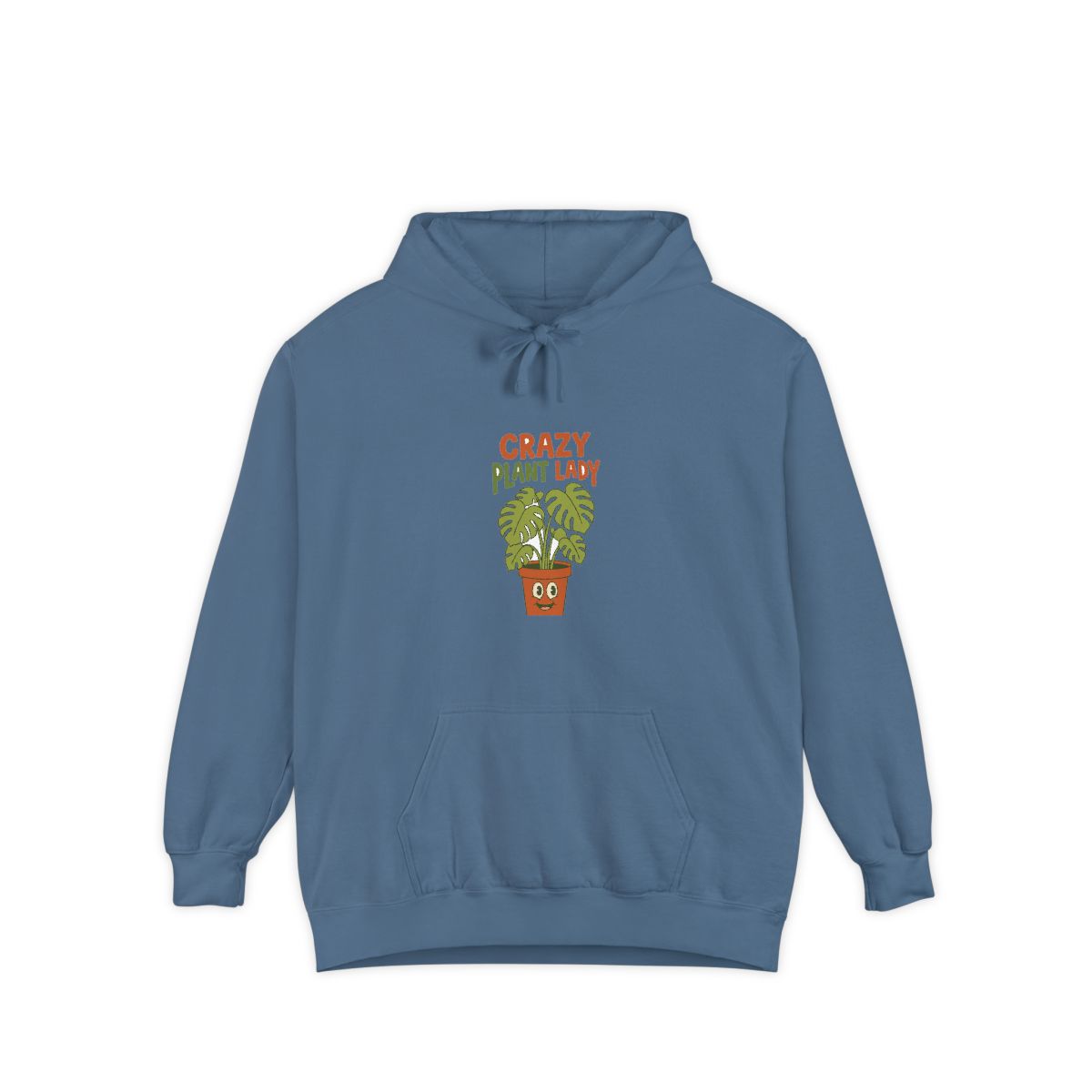 Crazy Plant Lady hoodie in Blue Jean, front view