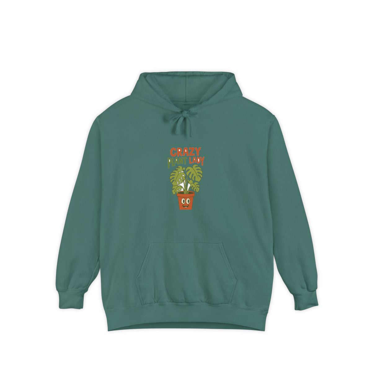Crazy Plant Lady hoodie in Light Green, front view