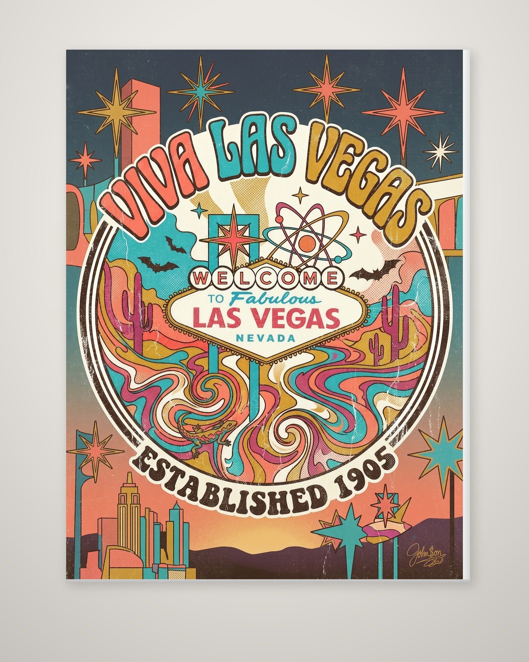 Retro Viva Las Vegas canvas print artwork, full view