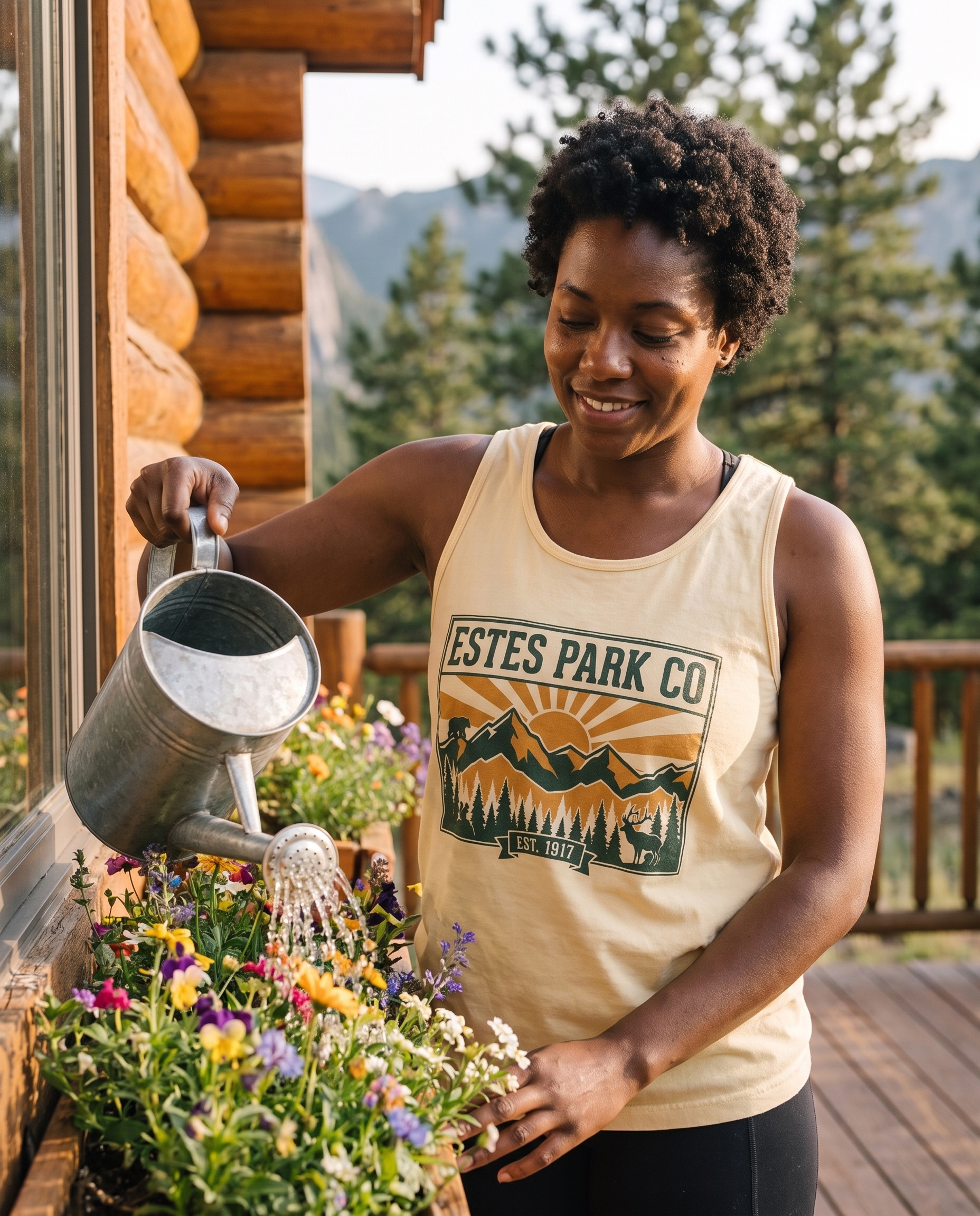 Butter Estes Park CO hidden wildlife tank while watering cabin wildflowers
