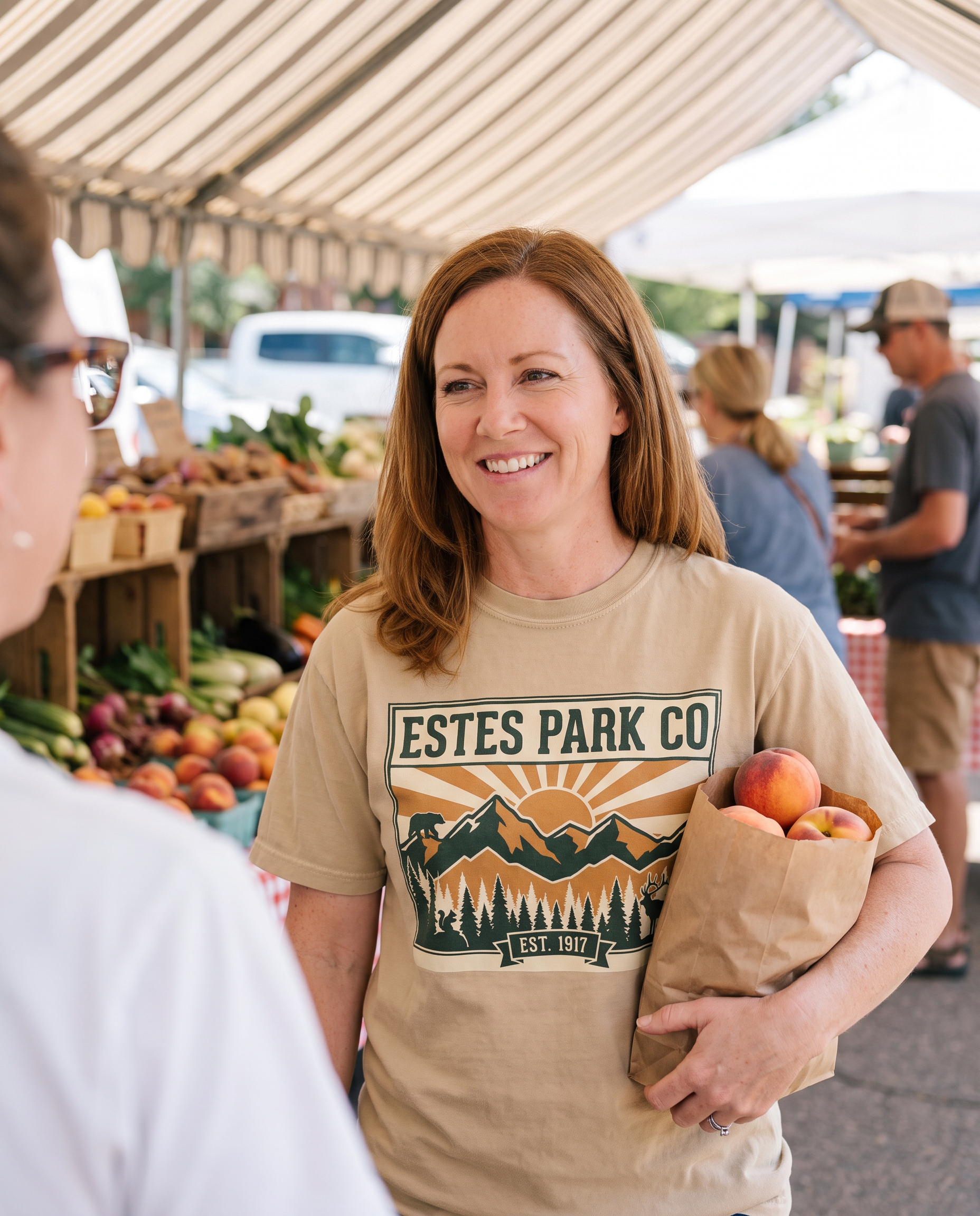 Khaki Estes Park CO hidden wildlife tee at the Estes Park farmers market