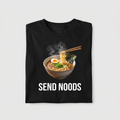 Send Noods ramen bowl graphic on a black unisex t-shirt
