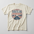 Vintage Route 66 highway shield graphic on a t-shirt