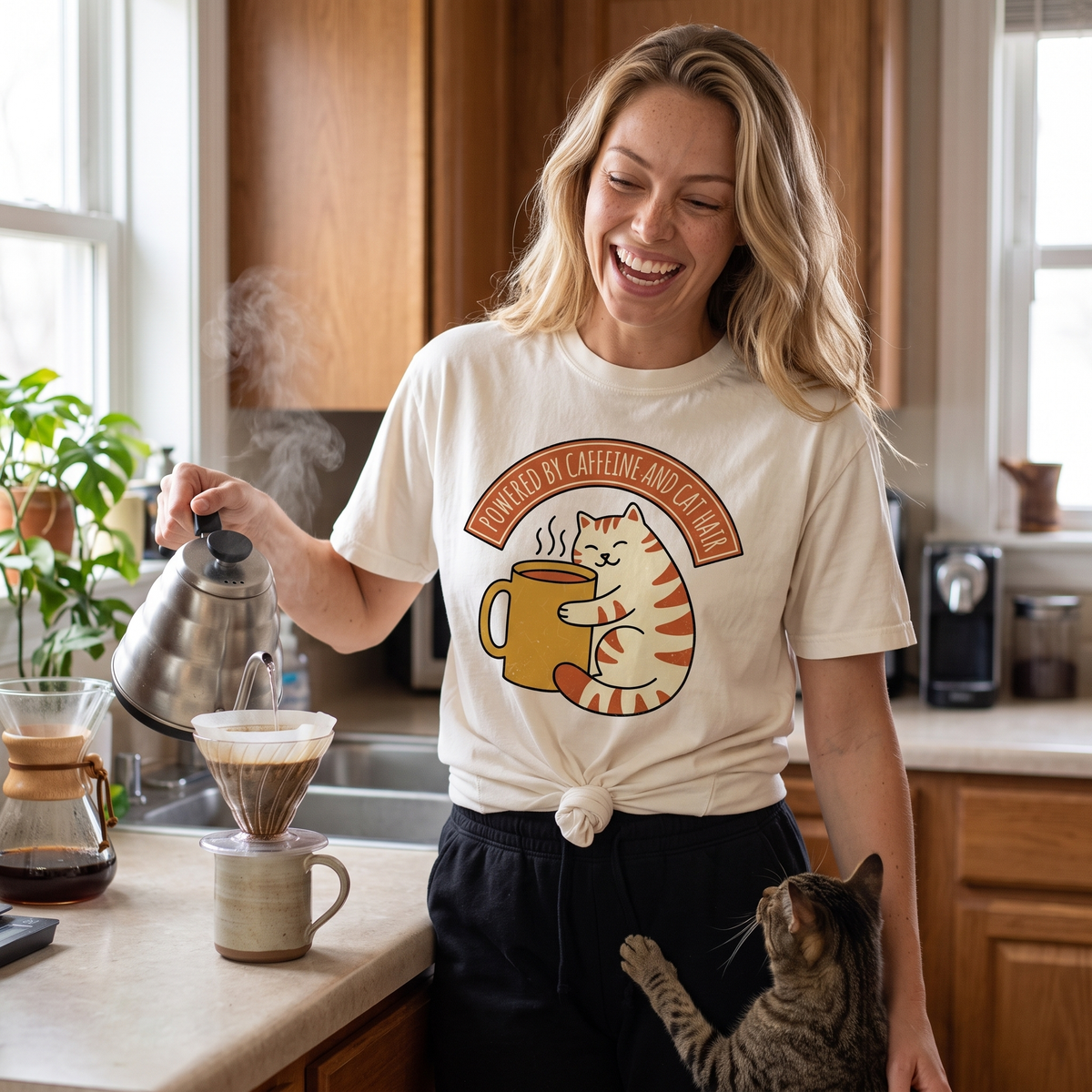 Cat Coffee Tee in Ivory, lifestyle photograph