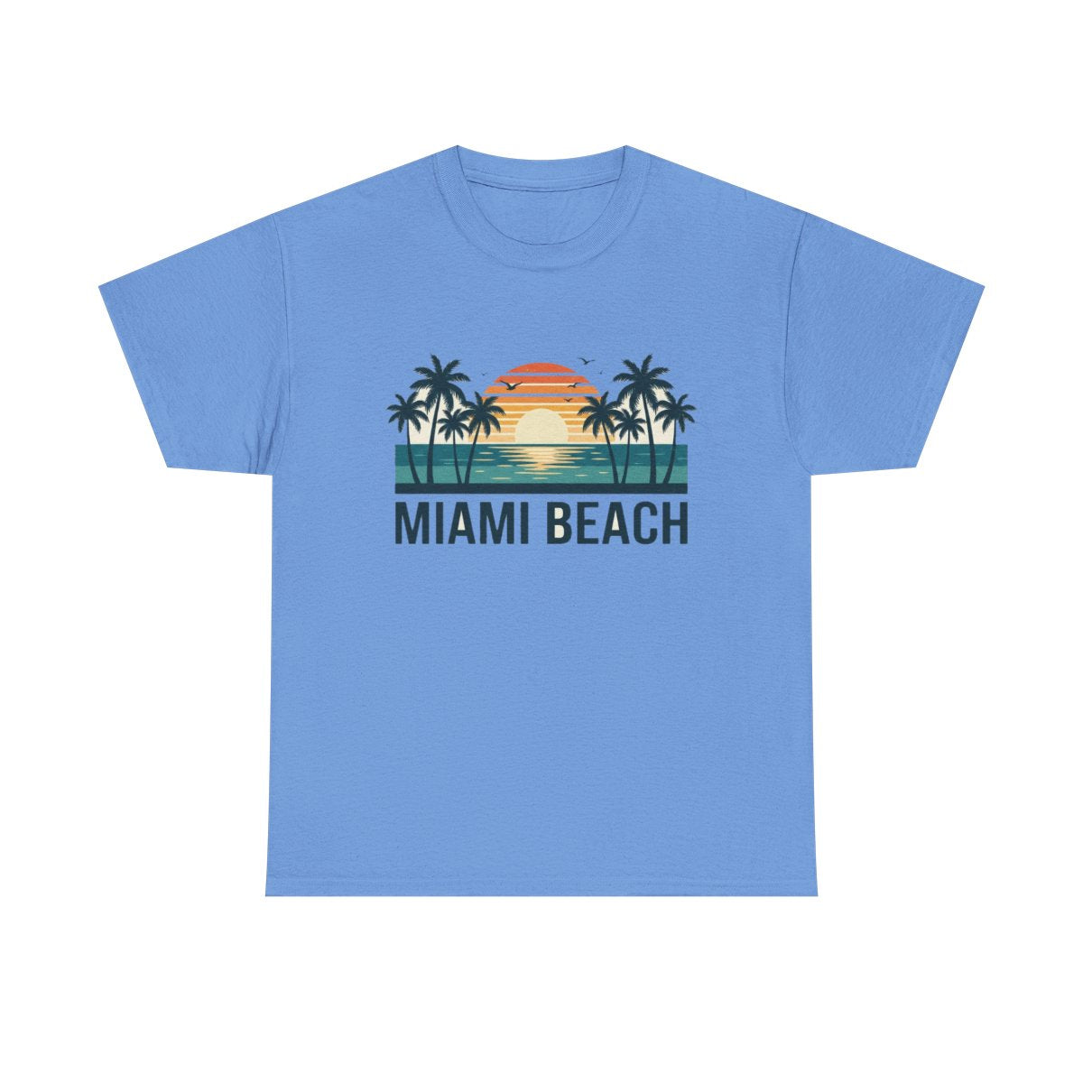Miami Beach retro tee in Carolina Blue, front product view
