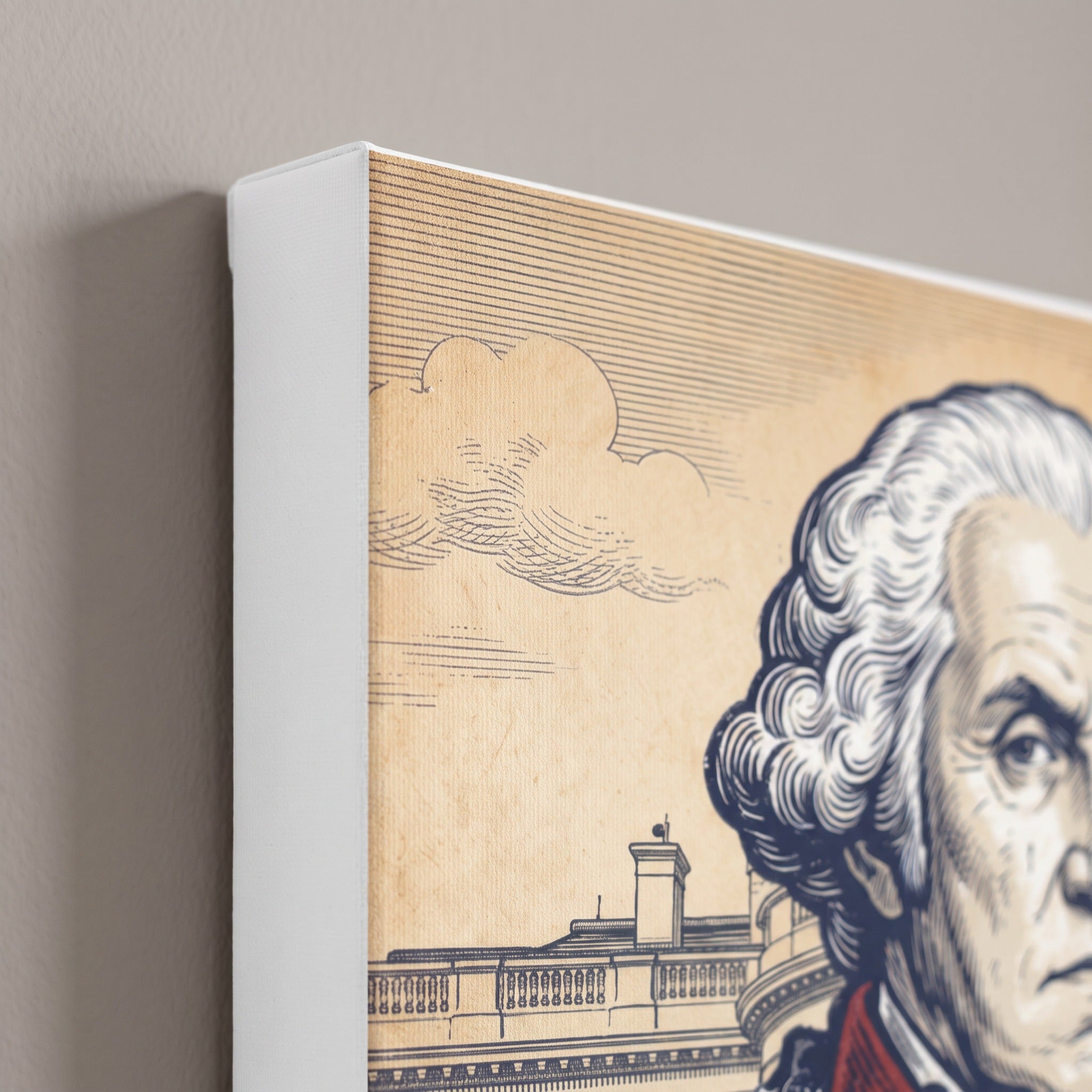Corner detail of the George Washington canvas showing the 0.75 inch gallery wrap